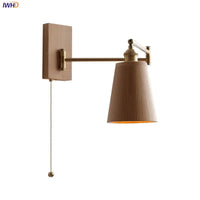Applique murale IWDH en bois de frêne et noyer avec interrupteur à chaîne