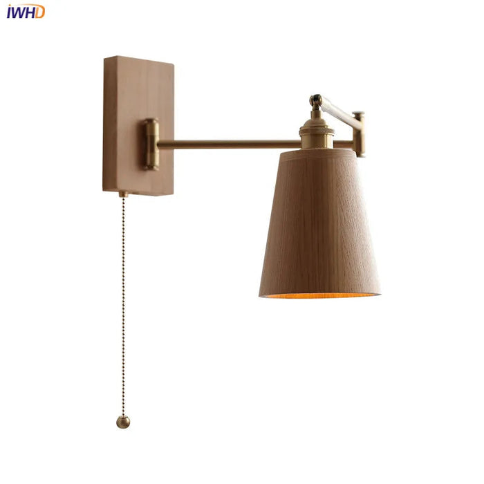 Applique murale IWDH en bois de frêne et noyer avec interrupteur à chaîne