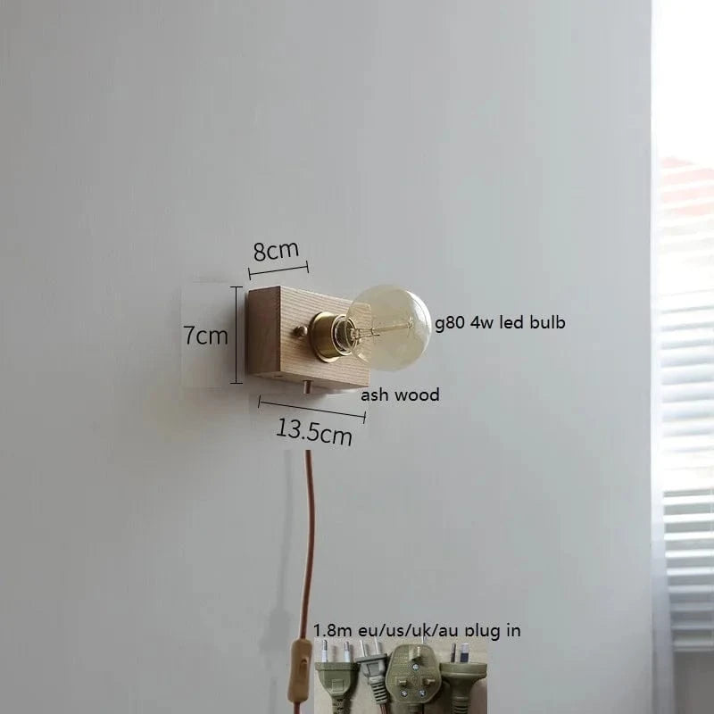 Applique murale japonaise Vintage en bois et cuivre - Chaînette interrupteur | Marco Lucetti Eu nous royaume-uni au brancher / 4w (max100w)