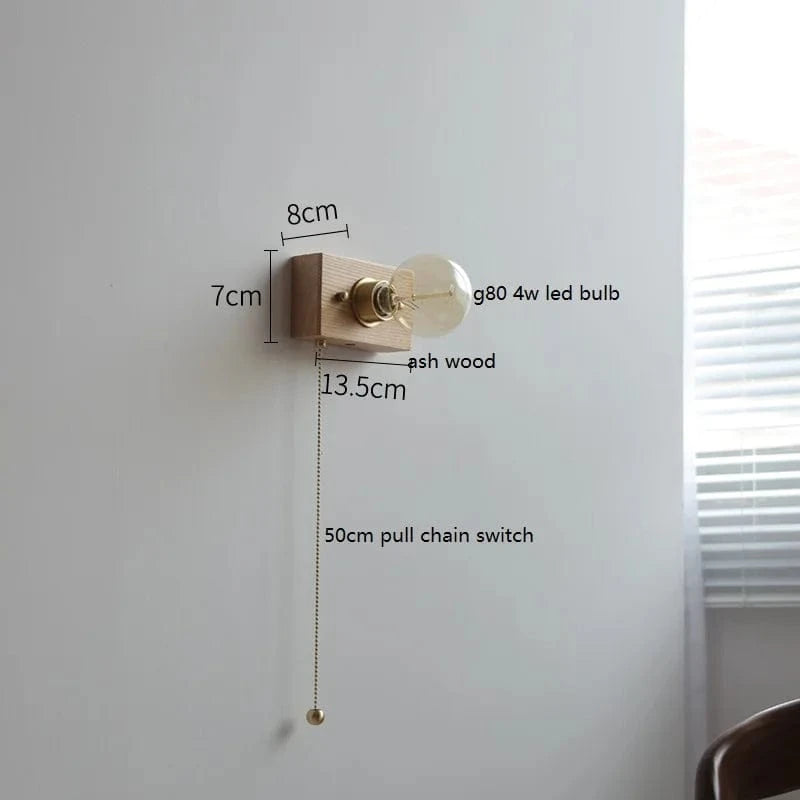 Applique murale japonaise Vintage en bois et cuivre - Chaînette interrupteur | Marco Lucetti Interrupteur à chaîne / 4w (max100w)