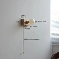 Applique murale japonaise Vintage en bois et cuivre - Chaînette interrupteur | Marco Lucetti Interrupteur à chaîne / 4w (max100w)
