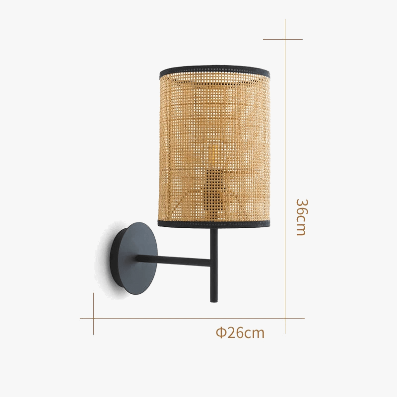 Applique murale japonaise vintage en rotin style Wabi Sabi, fait main | Marco Lucetti