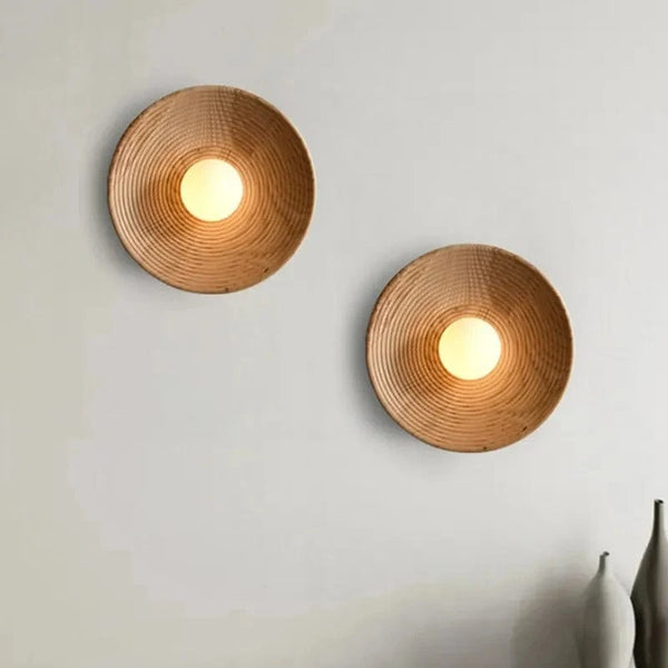 Applique murale japonaise Wabi-sabi Vintage circulaire en bois luminaire LED G9 | Marco Lucetti