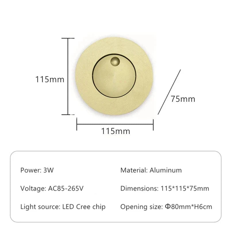 Applique murale LED 360° avec interrupteur pliable | Marco Lucetti Ronde en bronze / Blanc chaud (2700-3500K)