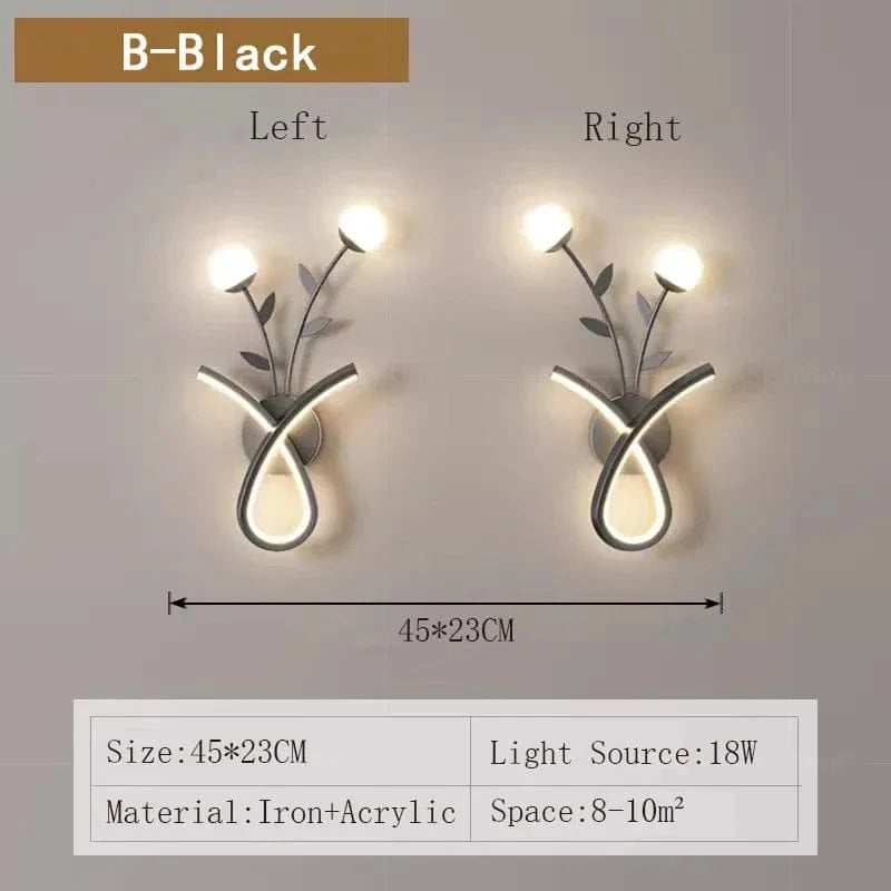 Applique Murale LED Acrylique Fleur Design | Marco Lucetti B Noir Gauche Droite / Blanc froid