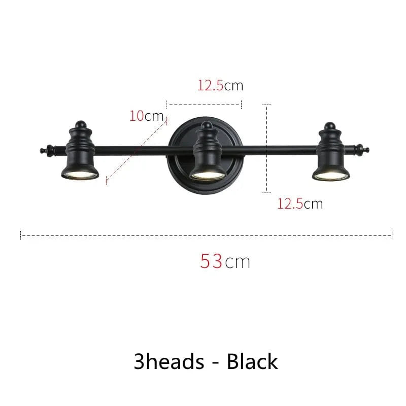 Applique murale Led américaines pour miroir de salle de bains | Marco Lucetti 3Têtes noir A / CHINE / Blanc chaud (2700-3500K)