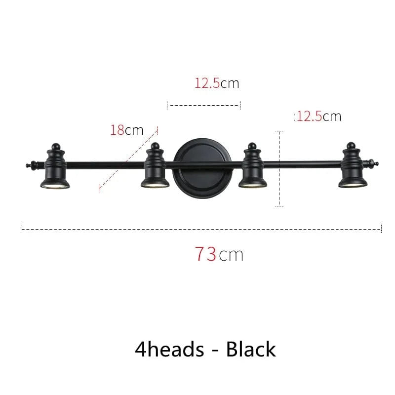 Applique murale Led américaines pour miroir de salle de bains | Marco Lucetti 4Têtes noir A / CHINE / Blanc chaud (2700-3500K)