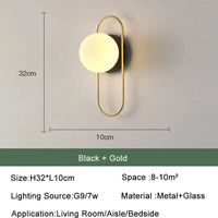 Applique murale LED boule de verre nordique - Luminaire mural LED Scandinave  | Marco Lucetti D Or Noir 7w 32cm / Blanc chaud