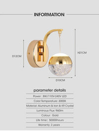 Applique murale LED de luxe en cristal doré | Marco Lucetti