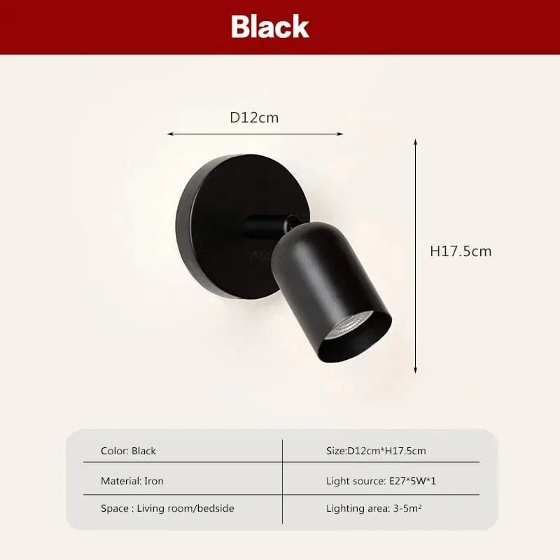 Applique Murale LED de Style Nordique Minimaliste et Rotatif Unique | Marco Lucetti LWL153 Noir / Pas d&#39;ampoule