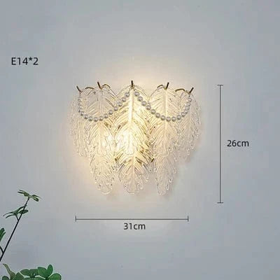 Applique Murale LED Design en Verre - Collection Perle Plume Feuille Coquille Soleil Fleur | Marco Lucetti Feuille à 2 couches / Lumière chaude