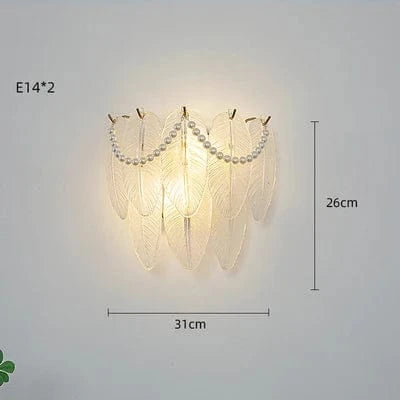 Applique Murale LED Design en Verre - Collection Perle Plume Feuille Coquille Soleil Fleur | Marco Lucetti Plume 2 couches / Lumière blanche