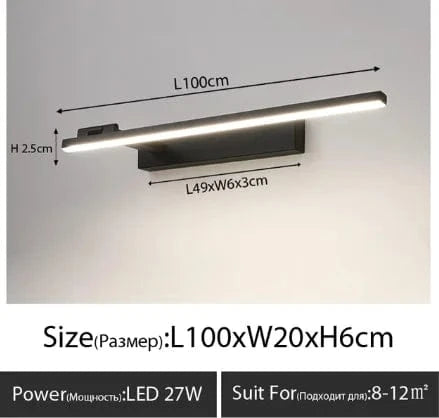 Applique murale LED design pour salle de bain | Marco Lucetti Droite noir L100cm / Lumière blanche