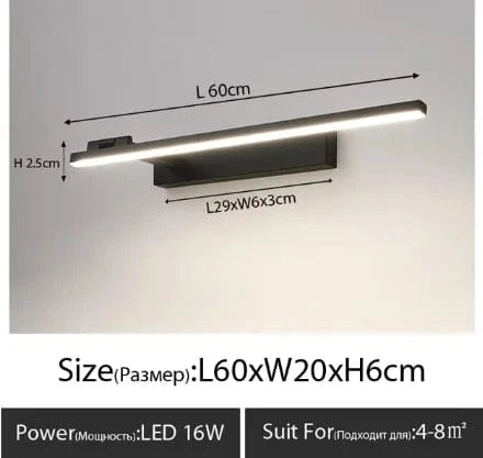 Applique murale LED design pour salle de bain | Marco Lucetti Droite noir L60cm / Lumière blanche