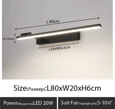 Applique murale LED design pour salle de bain | Marco Lucetti Droite noir L80cm / Lumière blanche