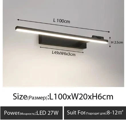 Applique murale LED design pour salle de bain | Marco Lucetti Gauche noir L100cm / Lumière blanche