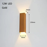 Applique murale LED en aluminium 12W/18W - Design moderne pour chambre, salon, allée et couloir | Marco Lucetti Corps en or 12W / Blanc froid (5 500-7 000 K).