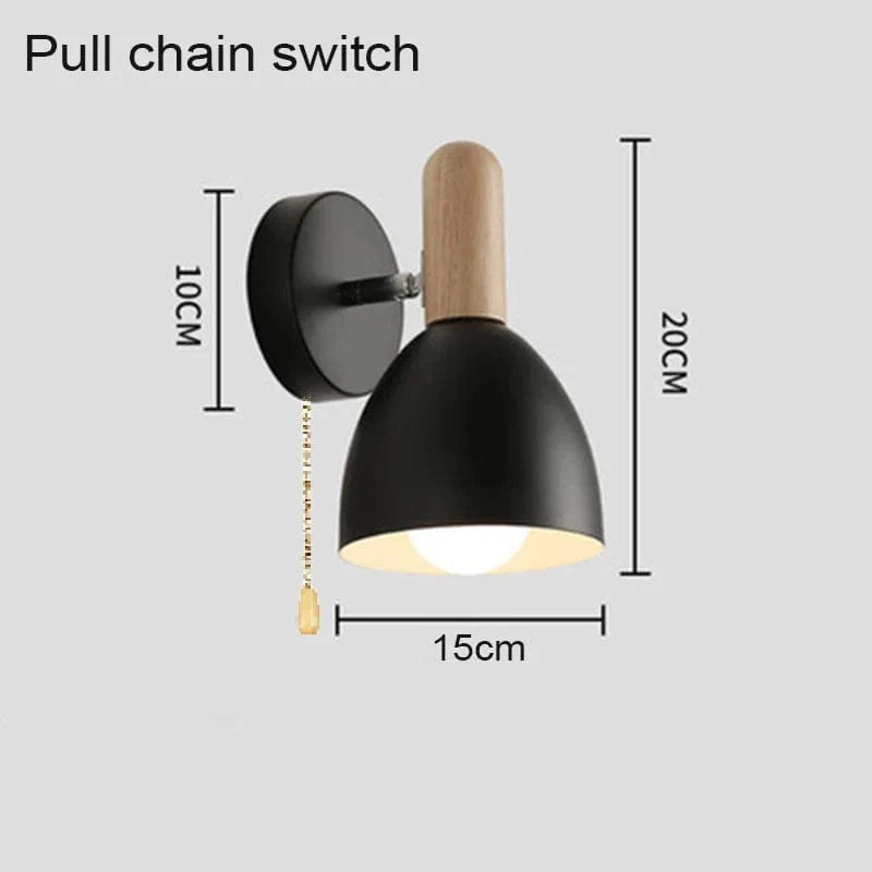 Applique murale LED en bois avec abat-jour Macaron | Marco Lucetti Chaîne de traction noire / Blanc chaud (2700-3500K)