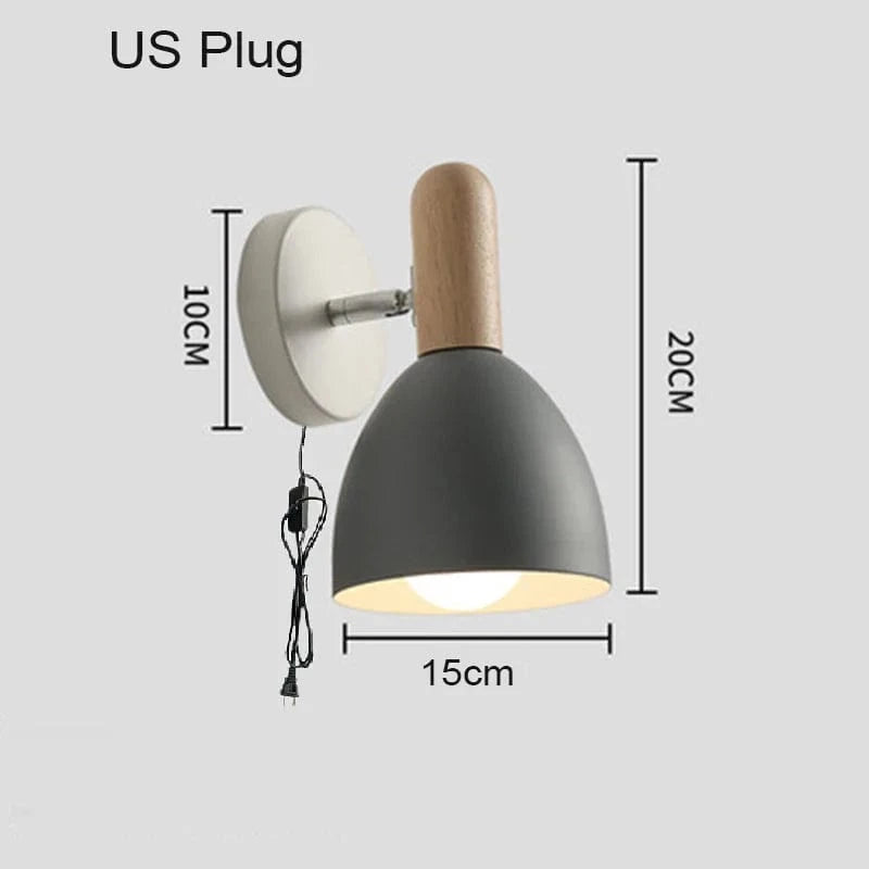 Applique murale LED en bois avec abat-jour Macaron | Marco Lucetti Prise américaine grise / Blanc chaud (2700-3500K)