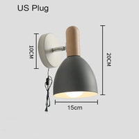 Applique murale LED en bois avec abat-jour Macaron | Marco Lucetti Prise américaine grise / Blanc chaud (2700-3500K)