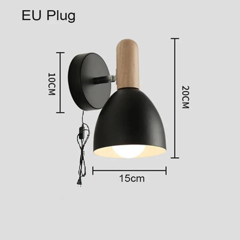 Applique murale LED en bois avec abat-jour Macaron | Marco Lucetti Prise UE noire / Blanc chaud (2700-3500K)