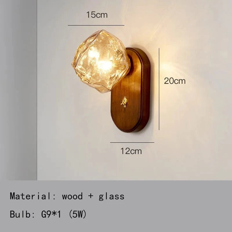 Applique murale LED en bois avec interrupteur - Édition Nouveau Style | Marco Lucetti Verre A-Ambre / Lumière chaude 3000K