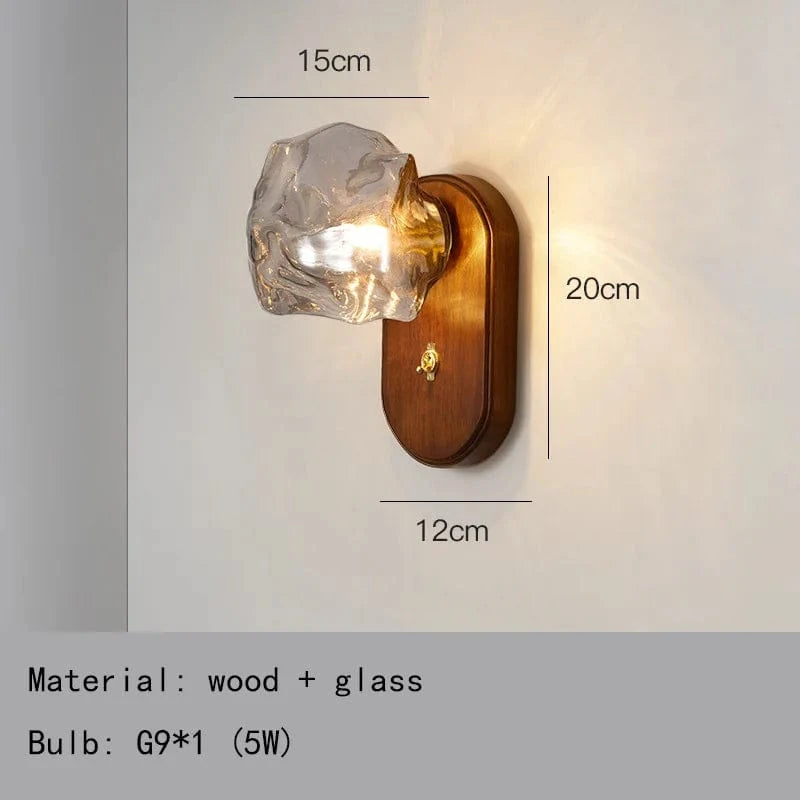 Applique murale LED en bois avec interrupteur - Édition Nouveau Style | Marco Lucetti Verre A-Gris / Lumière chaude 3000K