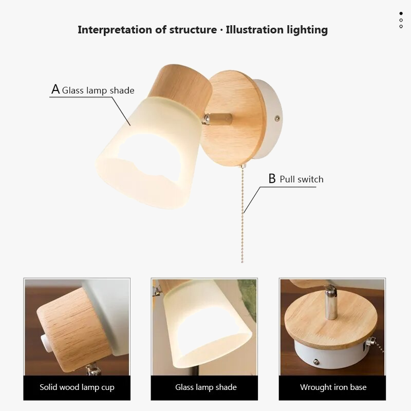 Applique murale LED design en bois et verre