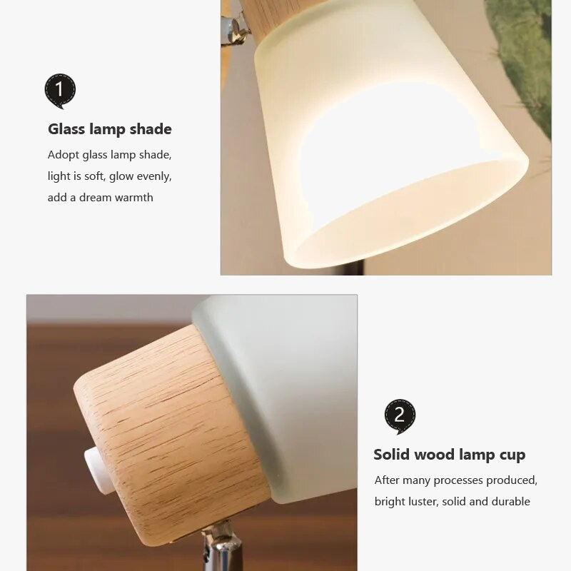 Applique murale LED design en bois et verre
