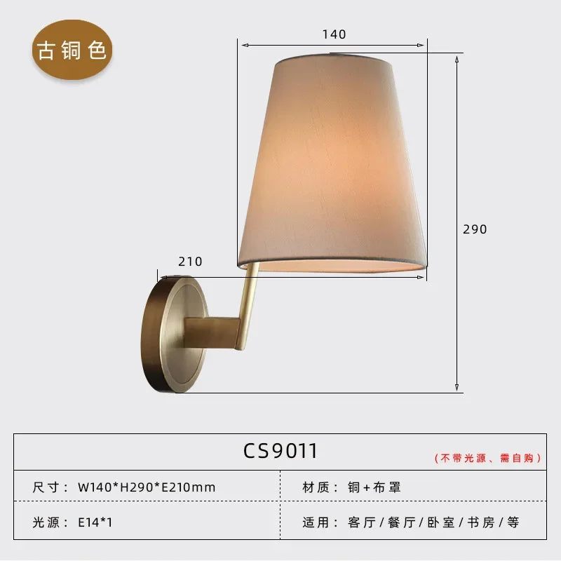 Applique Murale LED de Luxe en Cuivre avec Miroir Tissu