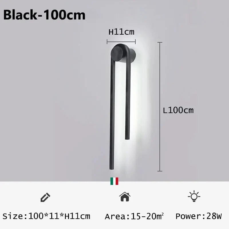 Applique murale LED en forme de U pour une décoration nordique moderne. | Marco Lucetti Noir-100cm / Changeable