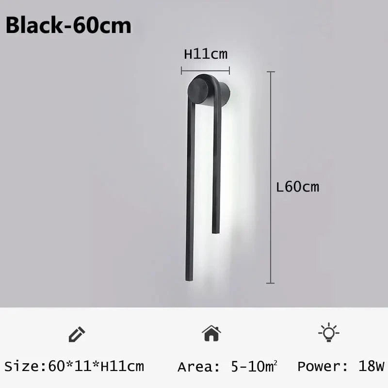 Applique murale LED en forme de U pour une décoration nordique moderne. | Marco Lucetti Noir-60cm / Blanc chaud (3000K)