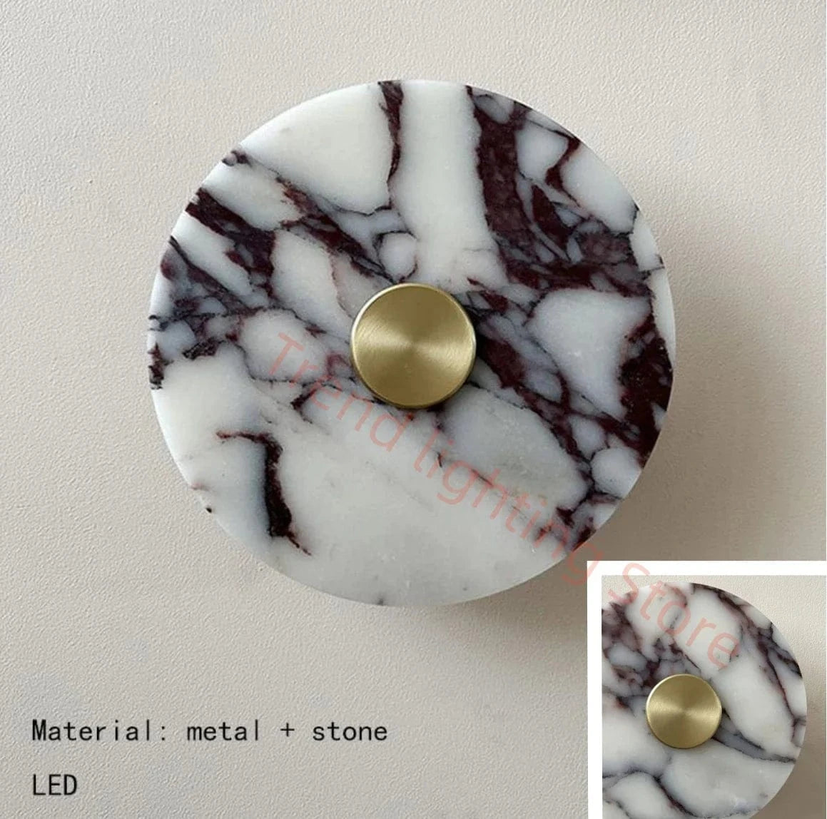 Applique murale LED en marbre naturel et métal doré - Eclairage d'ambiance 3000K | Marco Lucetti Modèle A / Diamètre 20cm / Lumière chaude 3000K