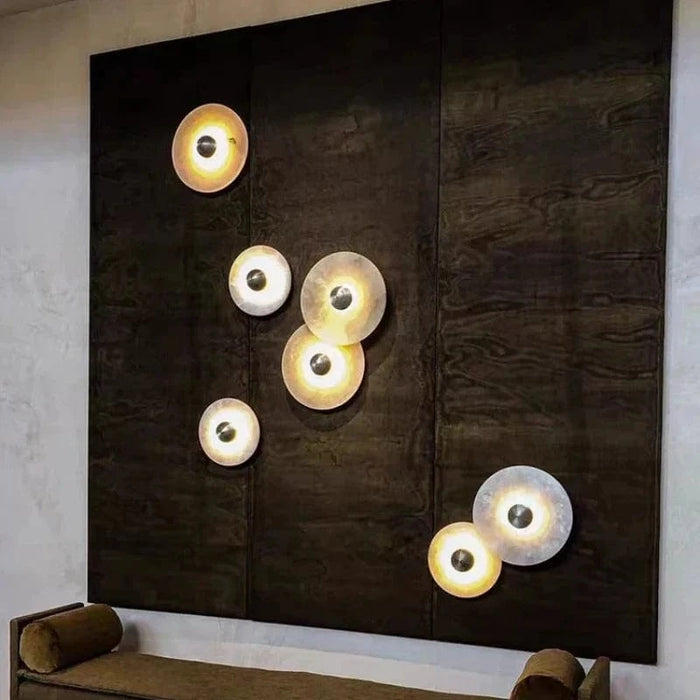 Applique Murale LED en Marbre Naturel et Métal Doré Rond | Marco Lucetti