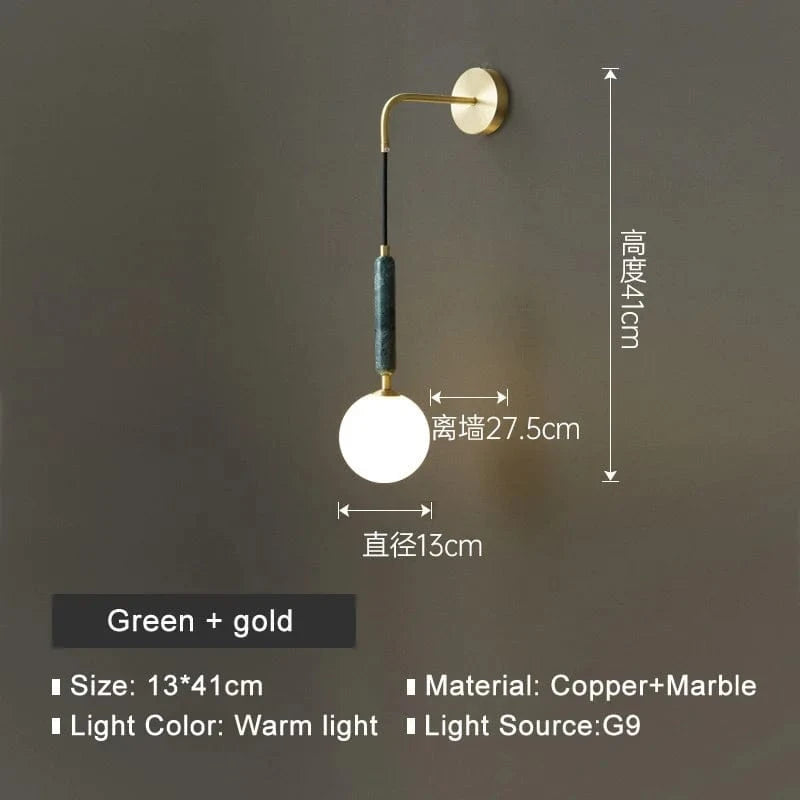Applique murale LED en marbre nordique design contemporain | Marco Lucetti Or vert / CHINE / Blanc chaud (2700-3500K) | G9