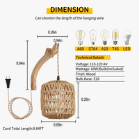 Applique Murale LED en Rotin Tissé Rétro avec Corde de Chanvre - Collection Lumière Naturelle