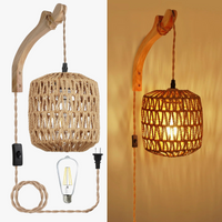 Applique Murale LED en Rotin Tissé Rétro avec Corde de Chanvre - Collection Lumière Naturelle