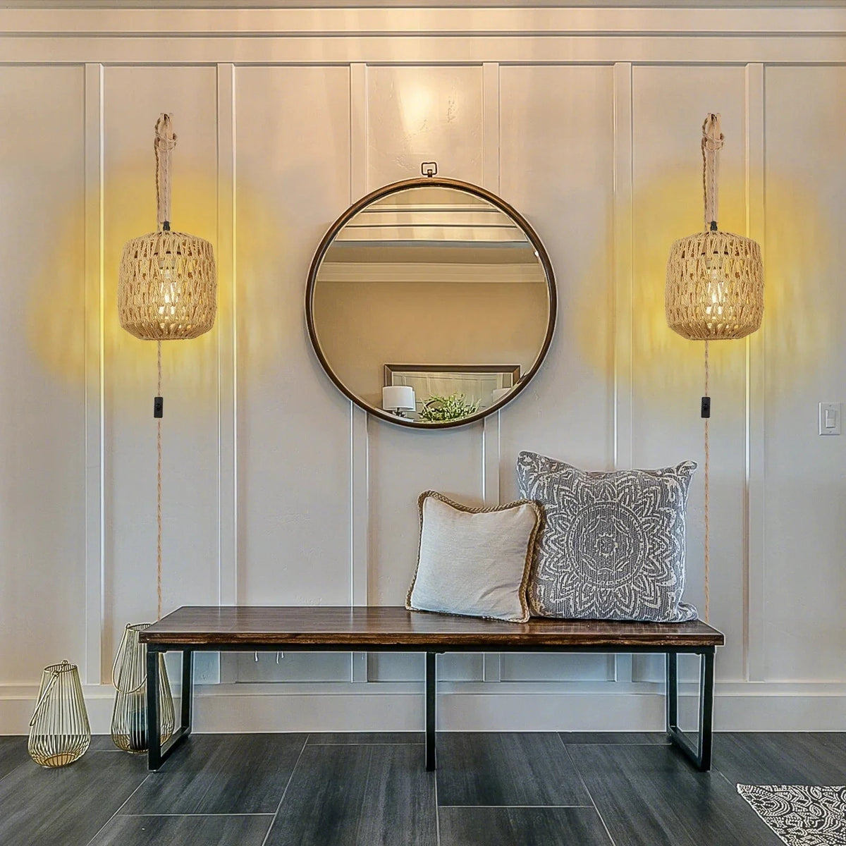 Applique Murale LED en Rotin Tissé Rétro avec Corde de Chanvre - Collection Lumière Naturelle | Marco Lucetti