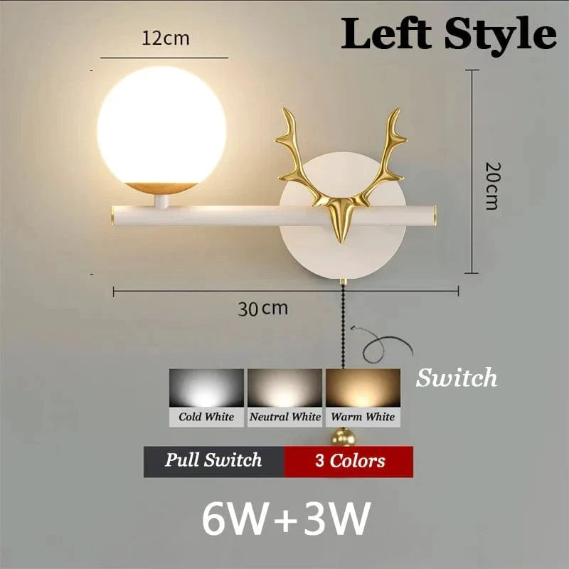 Applique murale LED en verre papillon au design nordique contemporain | Marco Lucetti Commutateur de style gauche B / Trois couleurs