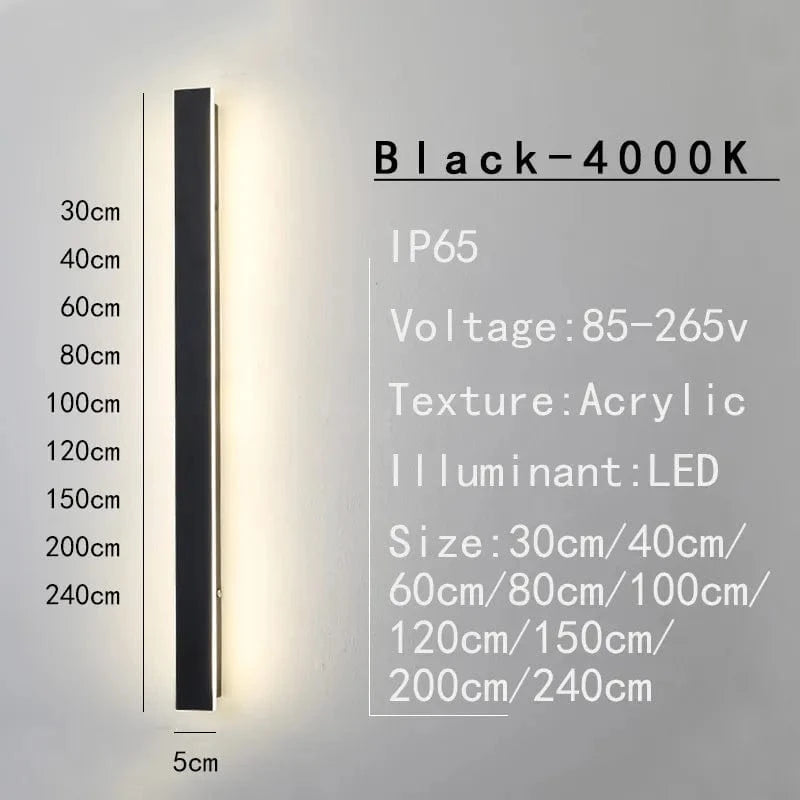 Applique murale LED étanche pour jardin et intérieur | Marco Lucetti Lumière naturelle noire / L60cm