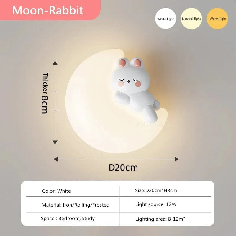 Applique murale LED étoile lune ours lapin minimaliste design | Marco Lucetti Lapin de lune
