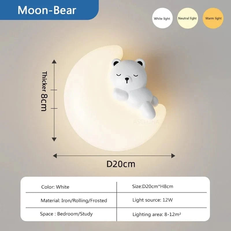 Applique murale LED étoile lune ours lapin minimaliste design | Marco Lucetti Ours de lune