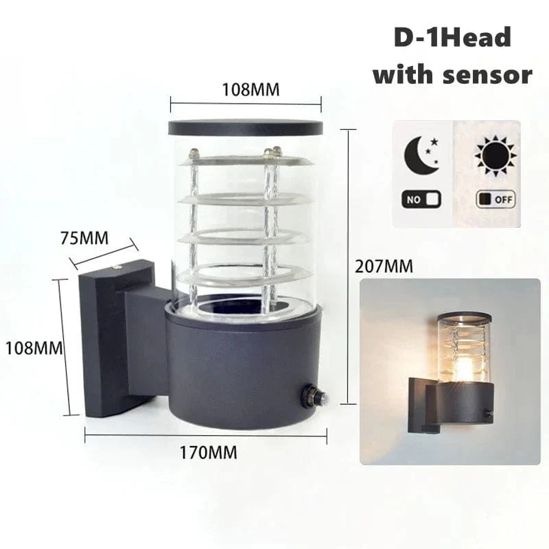 Applique Murale LED Extérieure Haut Vers Bas "Verre Aluminium" | Marco Lucetti E27 sans ampoule / D-1Tête avec capteur