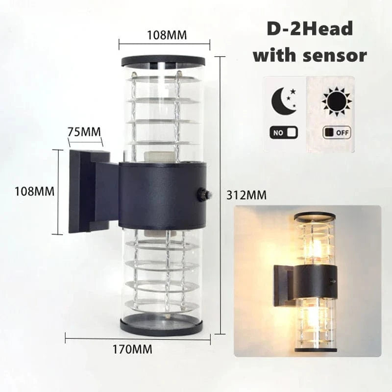 Applique Murale LED Extérieure Haut Vers Bas "Verre Aluminium" | Marco Lucetti E27 sans ampoule / D-2Tête avec capteur