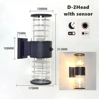 Applique Murale LED Extérieure Haut Vers Bas "Verre Aluminium" | Marco Lucetti E27 sans ampoule / D-2Tête avec capteur