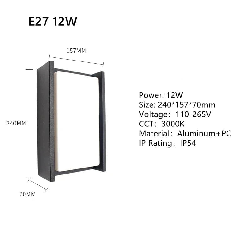Applique murale LED extérieure imperméable en aluminium décoratif | Marco Lucetti Cadre E27 12W