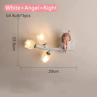 Applique murale LED G4 Lapin Fleur pour Enfants - Modèle Fille | Marco Lucetti Ange blanc à droite / 3 Température de couleur
