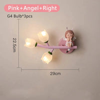 Applique murale LED G4 Lapin Fleur pour Enfants - Modèle Fille | Marco Lucetti Ange rose à droite / 3 Température de couleur