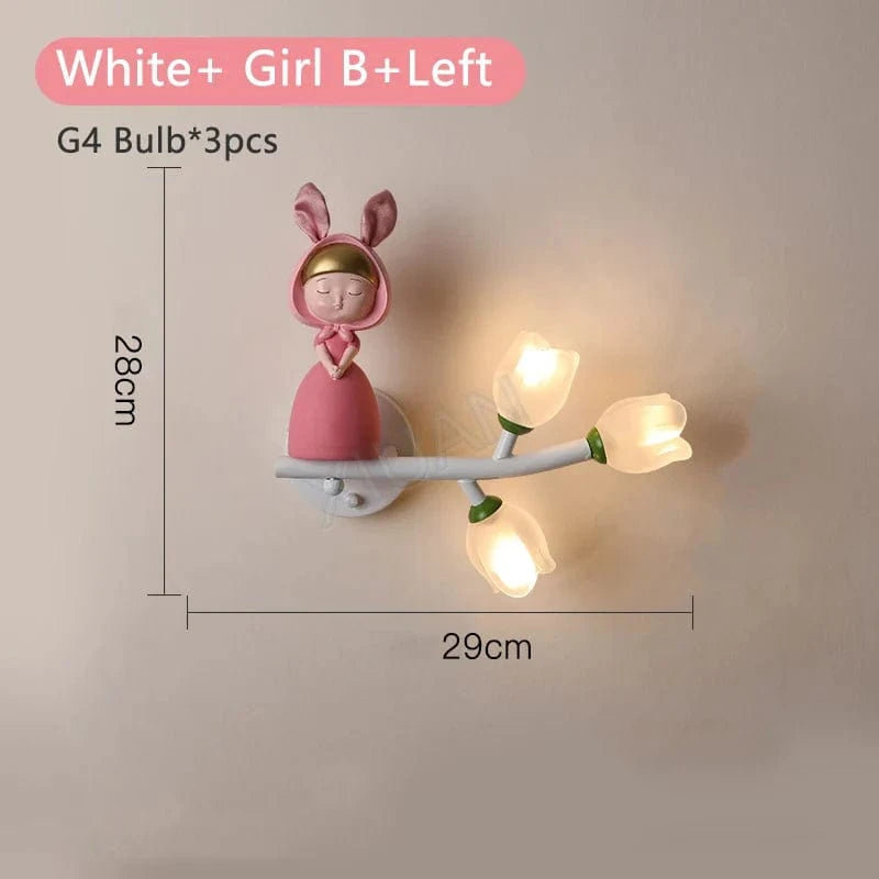 Applique murale LED G4 Lapin Fleur pour Enfants - Modèle Fille | Marco Lucetti Fille blanche B à gauche / 3 Température de couleur