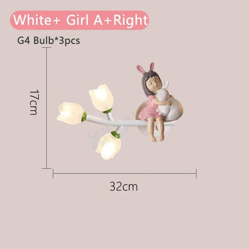 Applique murale LED G4 Lapin Fleur pour Enfants - Modèle Fille | Marco Lucetti Fille blanche, un droit / 3 Température de couleur